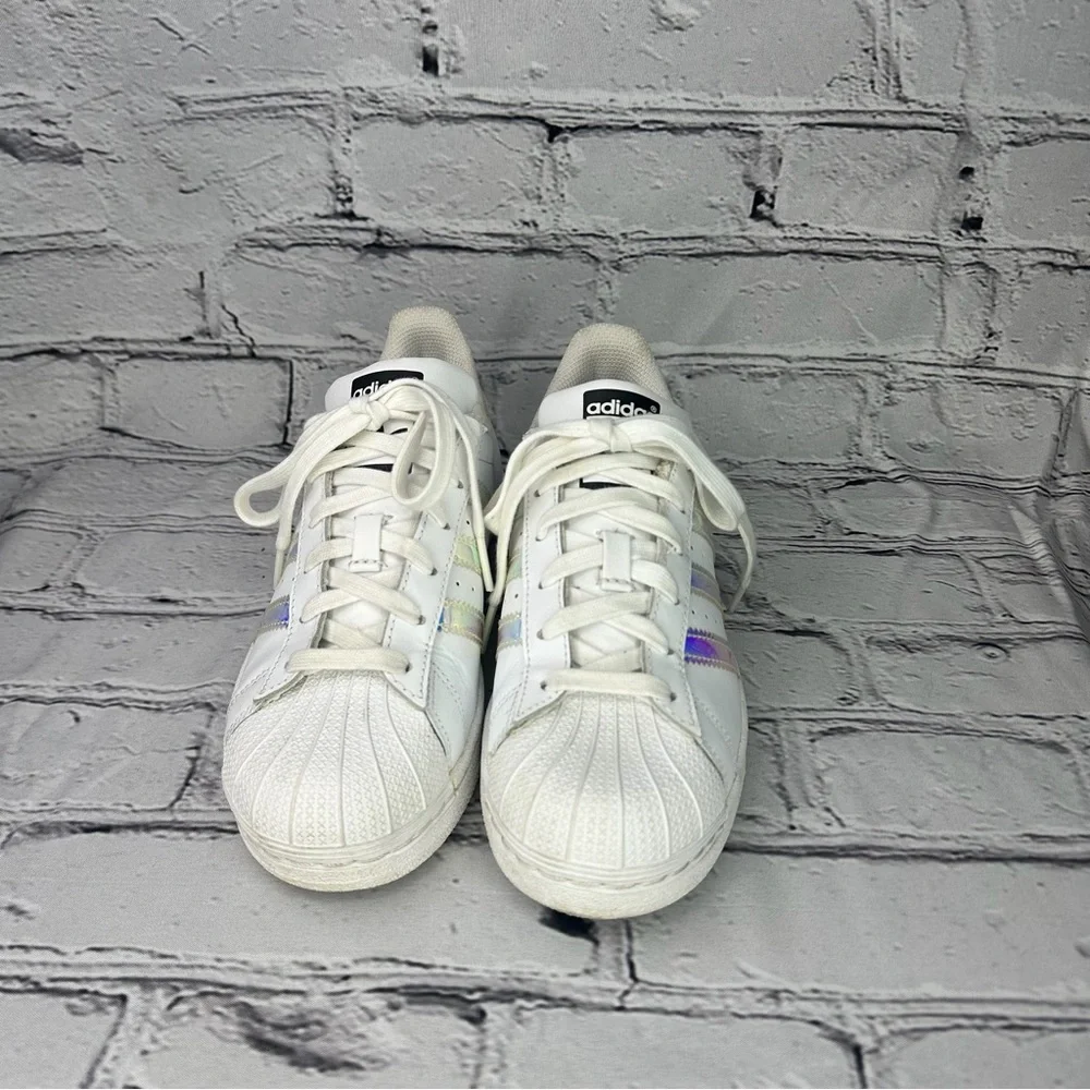 adidas Originals Superstar Sneakers with Iridescent and White Kids Size 4